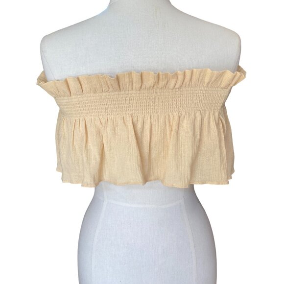 Free People Strapless Top Ruffle Gauzy Boho Festival Crop Coastal Coachella Sz S - Picture 7 of 12